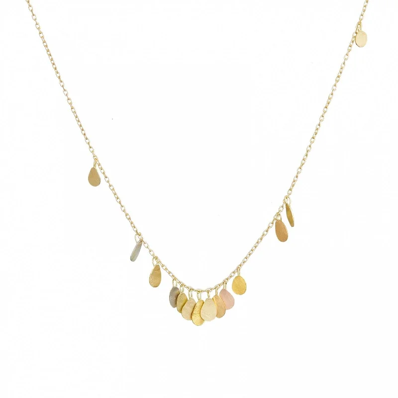 women's necklaces with bezel setting -Yellow Gold & Rainbow Gold Tiny Raindrops Necklace