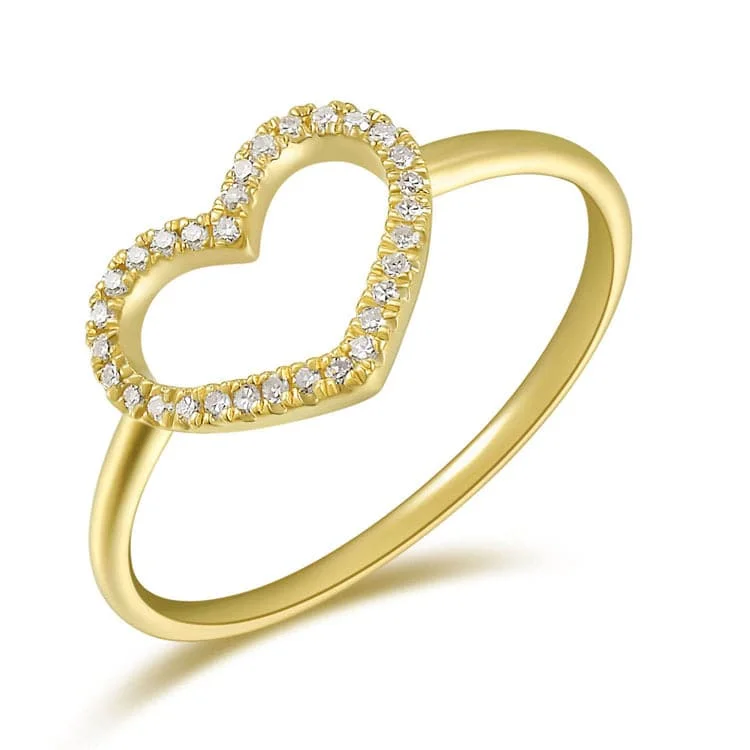 women's engagement rings with gemstone accents -14k Gold & Diamond Open Heart Ring