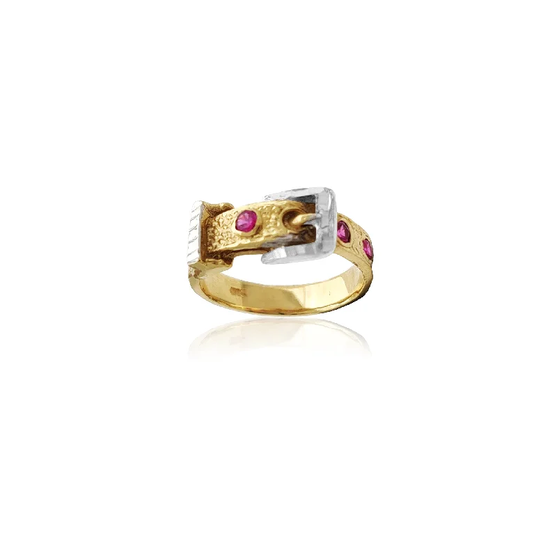 women's rings with ruby accent -Belt & Buckle CZ Ring (14K)