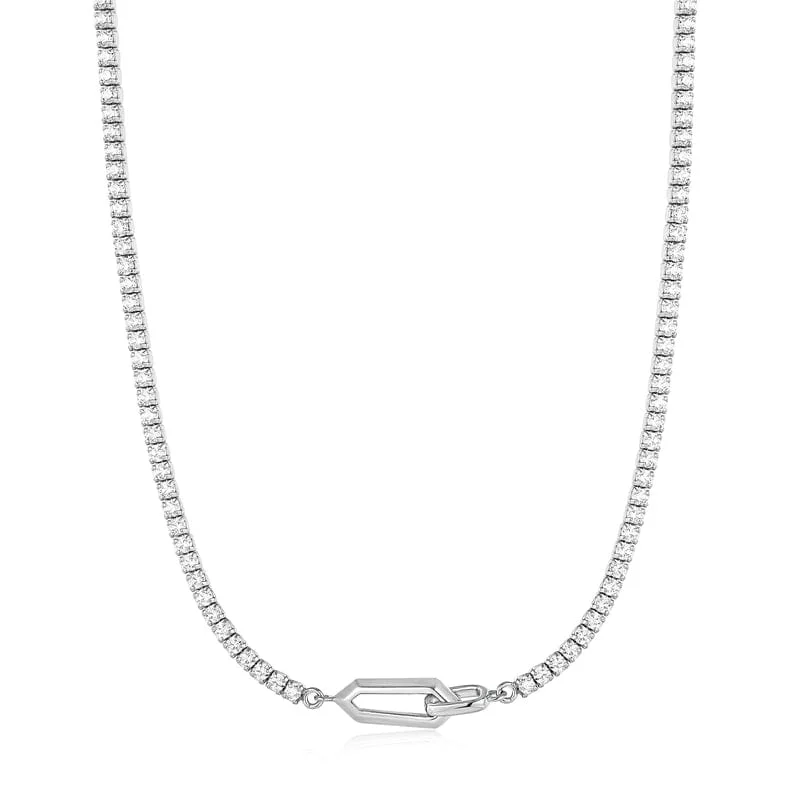 women's necklaces with custom charm -Silver Sparkle Chain Interlock Necklace