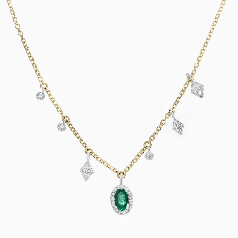 women's necklaces with rope chain -Emerald and Diamonds Charm Necklace