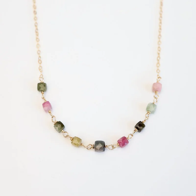 women's necklaces with butterfly design -Watermelon Tourmaline Handmade Bead Chain Necklace