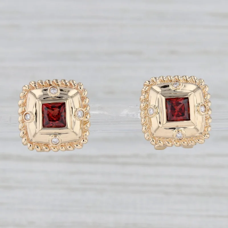 women's earrings with dangling style -2.12ctw Garnet Diamond Stud Earrings 14k Yellow Gold Omega Backs