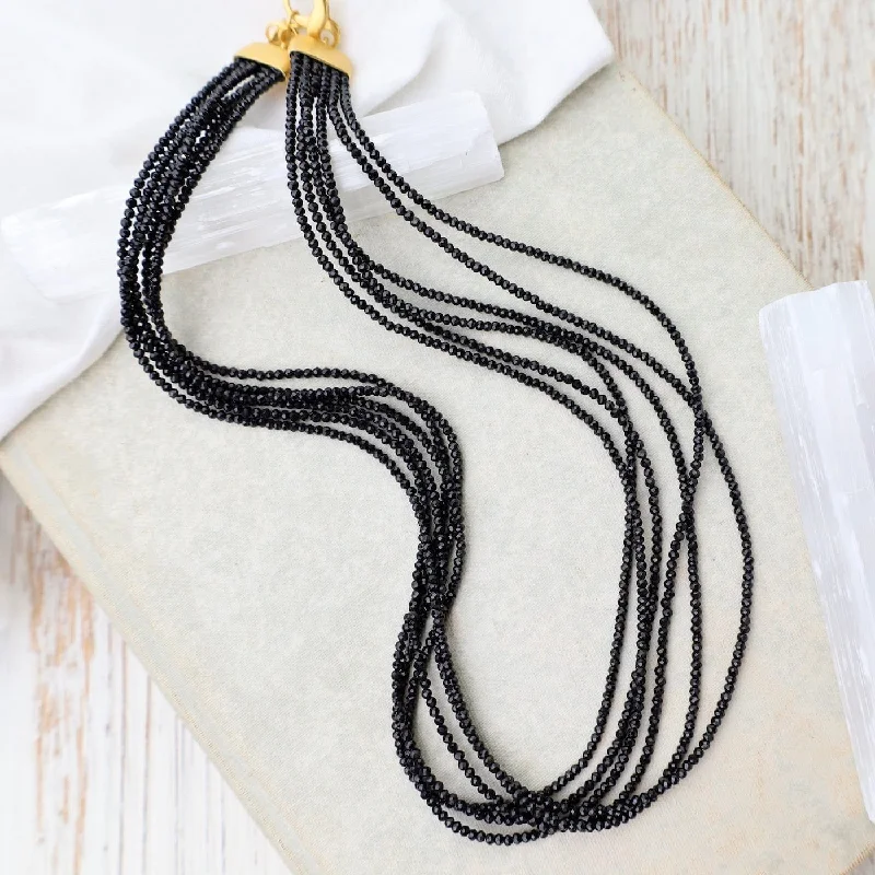 women's necklaces with sleek silver chain -Multi Strand Black Spinel Necklace