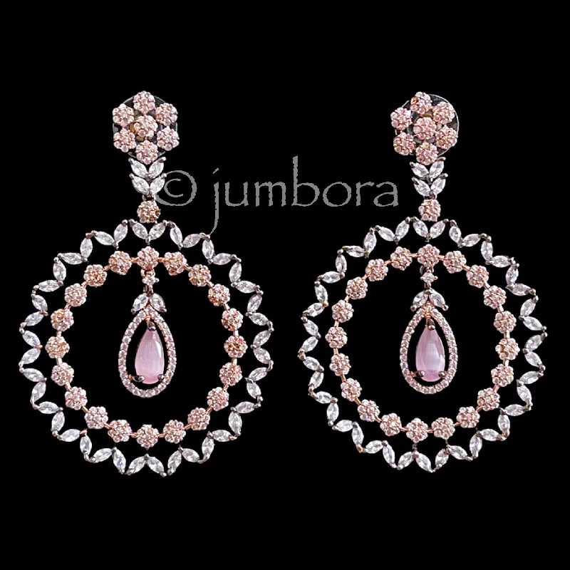 women's earrings with custom design -Statement Rose Gold Victorian Zircon AD (CZ) Earrings