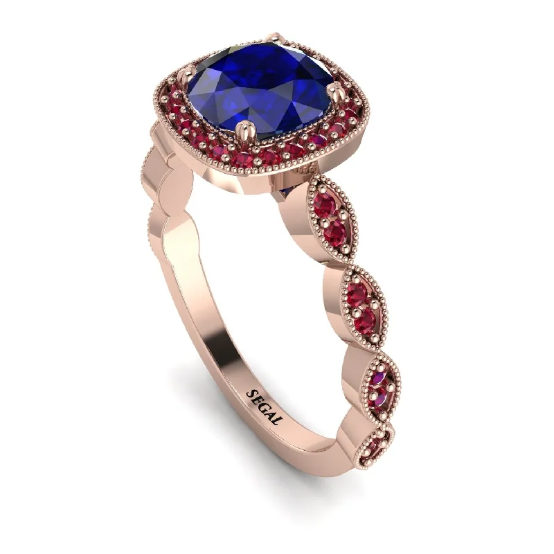 women's engagement rings with sapphire -Vintage Inspired Sapphire Halo Ring - Frances No. 59