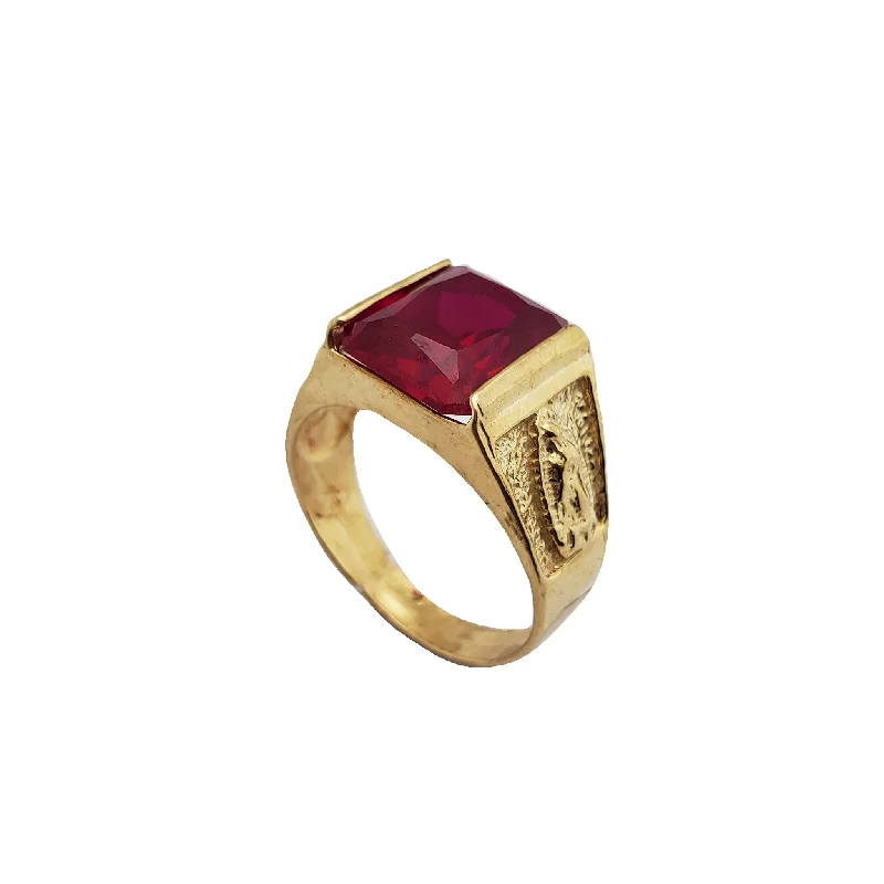 women's rings with sleek silhouette -Virgin Mary Semi-Bezel Red Gemstone Ring (14K)