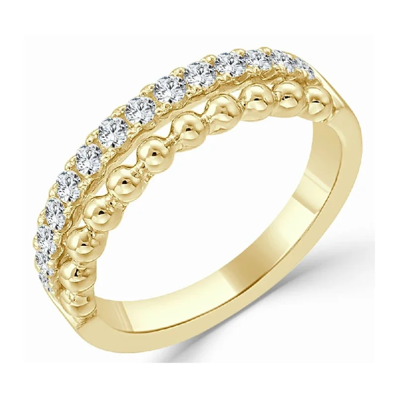 women's engagement rings with yellow gold -14k Gold & Diamond Beaded Ring