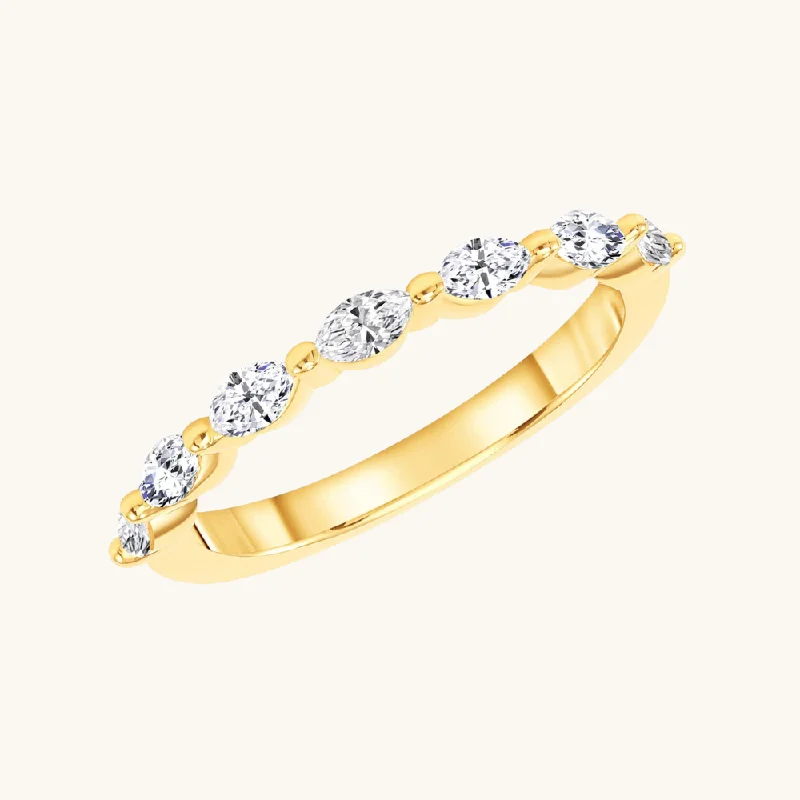 women's engagement rings with curved band -Marquise Diamond Shared Prong Band