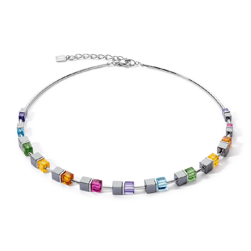 women's necklaces with crescent moon pendant -Rainbow and Hematite Cube Necklace