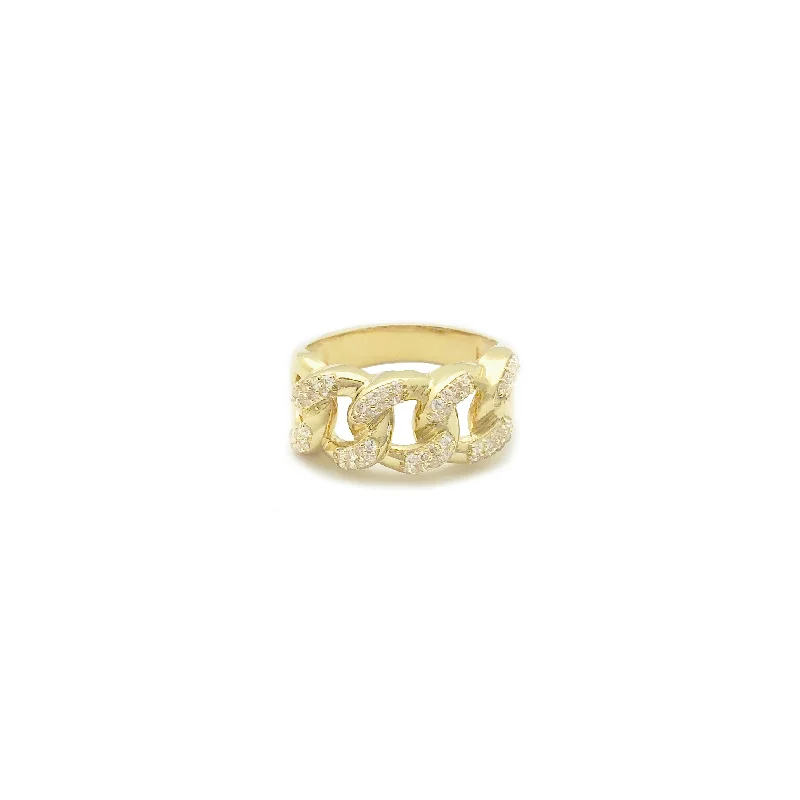 women's rings with platinum band -Iced-Out Cuban-Link Ring (10K & 14K)