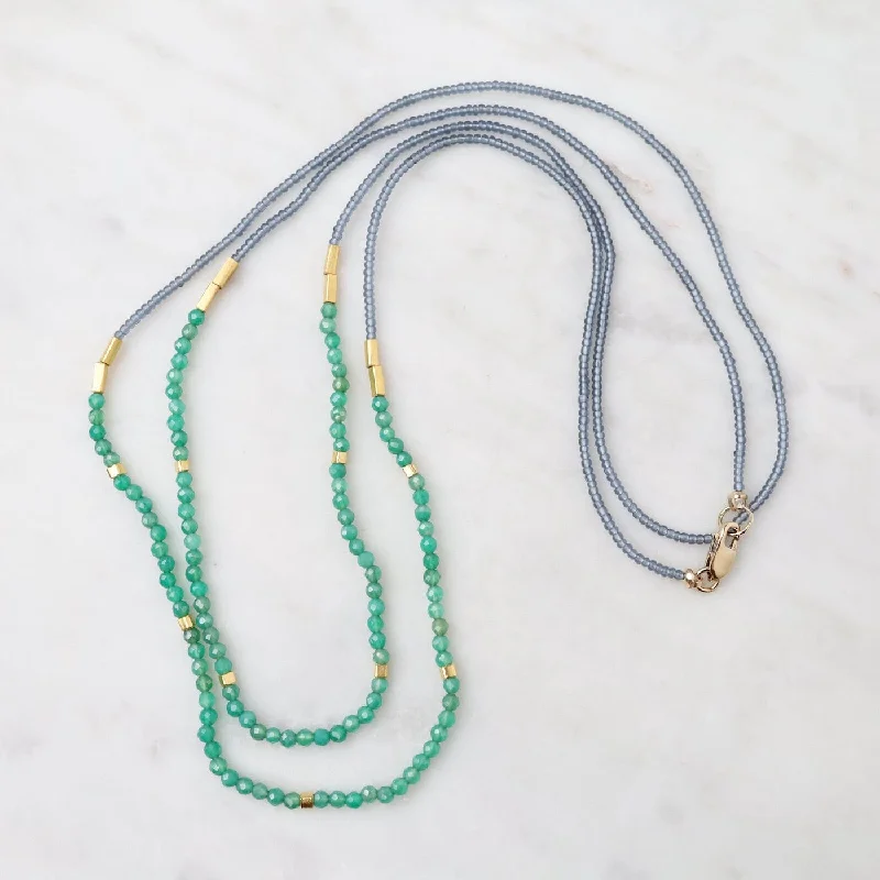 women's necklaces with geometric shape -Grey, Green Onyx & Gold Vermeil Beaded Necklace