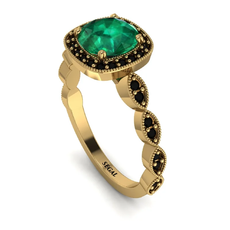 women's engagement rings with custom band -Vintage Inspired Emerald Halo Ring - Frances No. 34