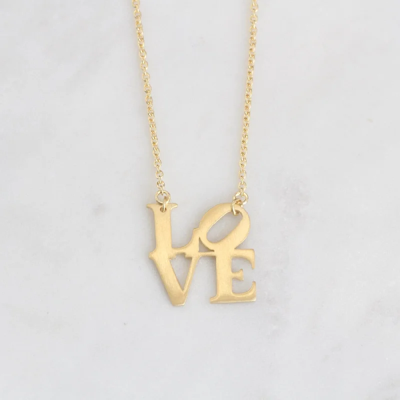 women's necklaces with opal -Matte Gold Vermeil LOVE Necklace