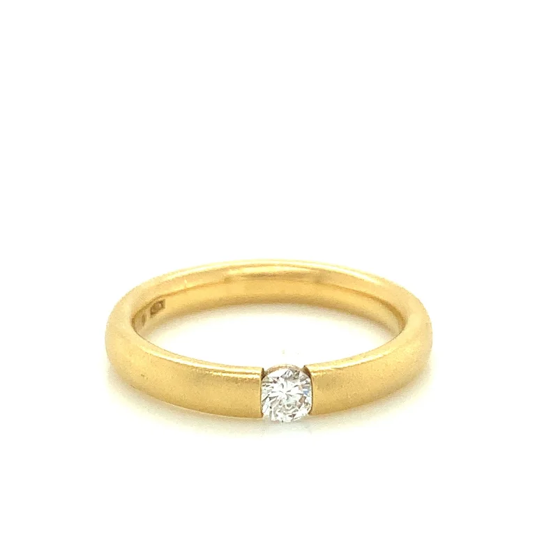 women's engagement rings with split shank -Matte Gold Solitaire Round Diamond Stacking Ring