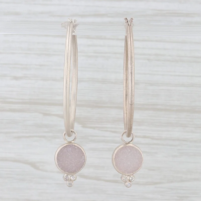 women's earrings with stud and halo design -New Nina Nguyen Hoop Earrings Sterling Silver Druzy Quartz Moonstone Charms