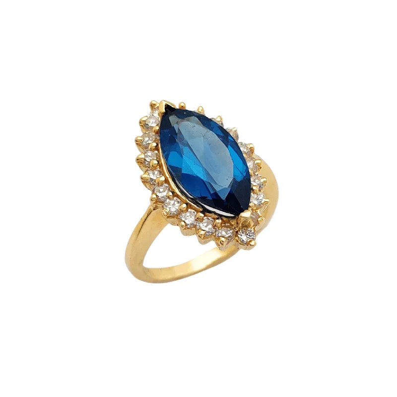 women's rings with large center stone -Halo Blue Marquise Cocktail Ring (14K)