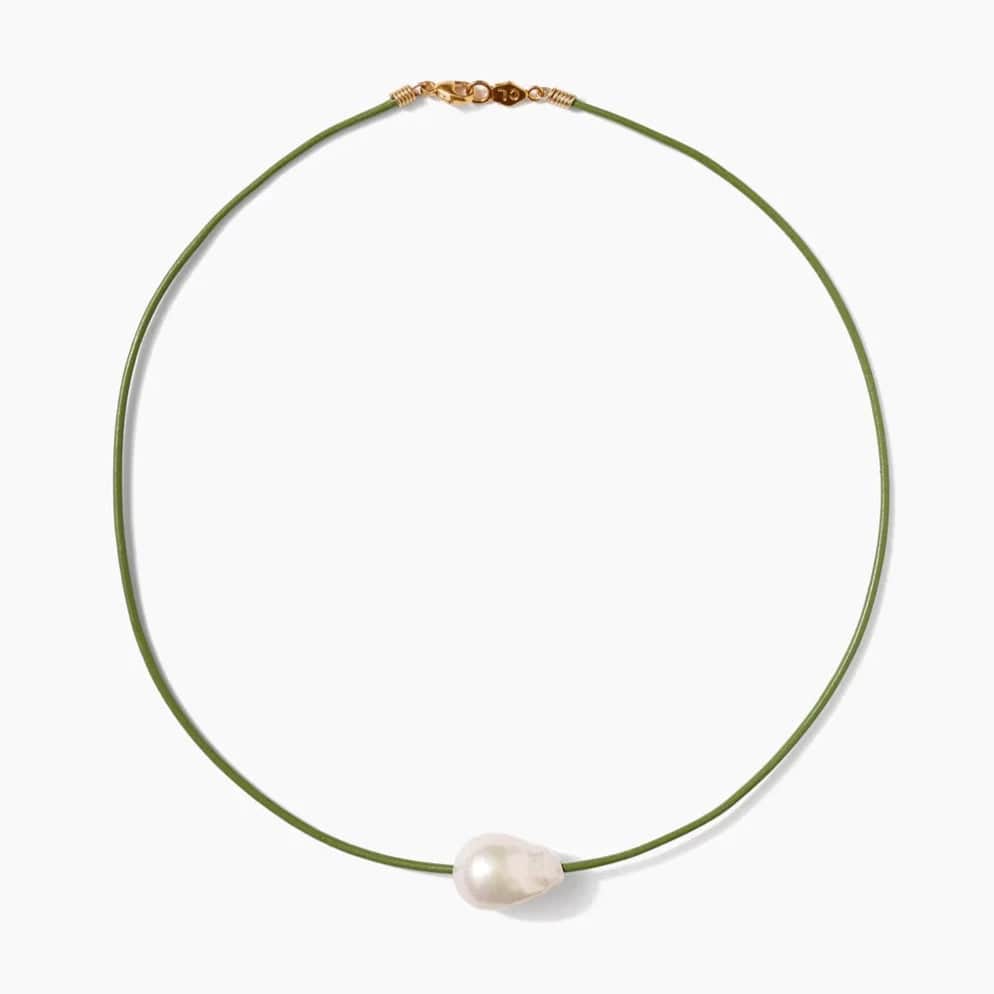 women's necklaces with baroque pearl -Isla Pearl Necklace - Apple Green