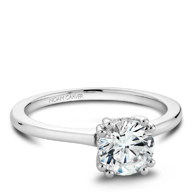 women's engagement rings with round halo -Noam Carver Solitaire Engagament Ring with Diamond Peek-A-Boo Halo B004-04A