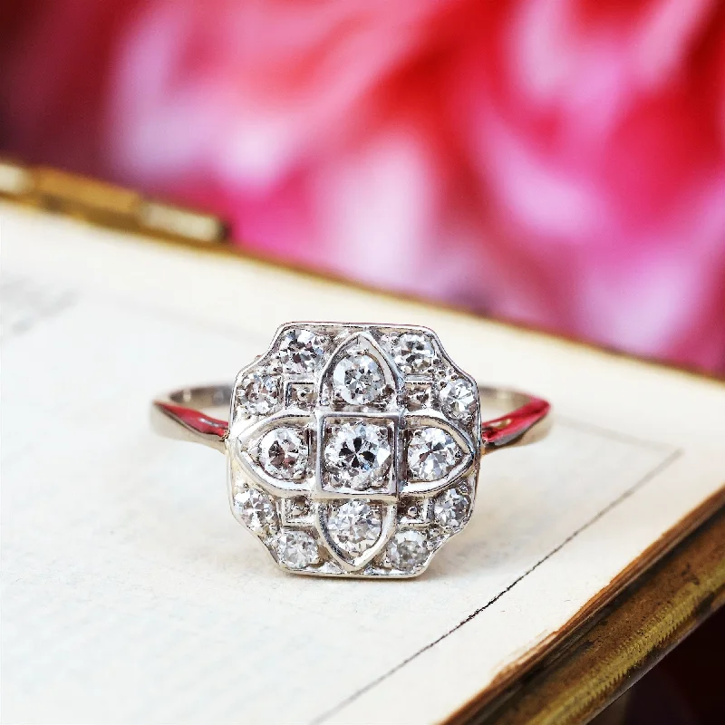 women's engagement rings with ruby -De LUXE Vintage Art Deco Diamond Cluster Ring