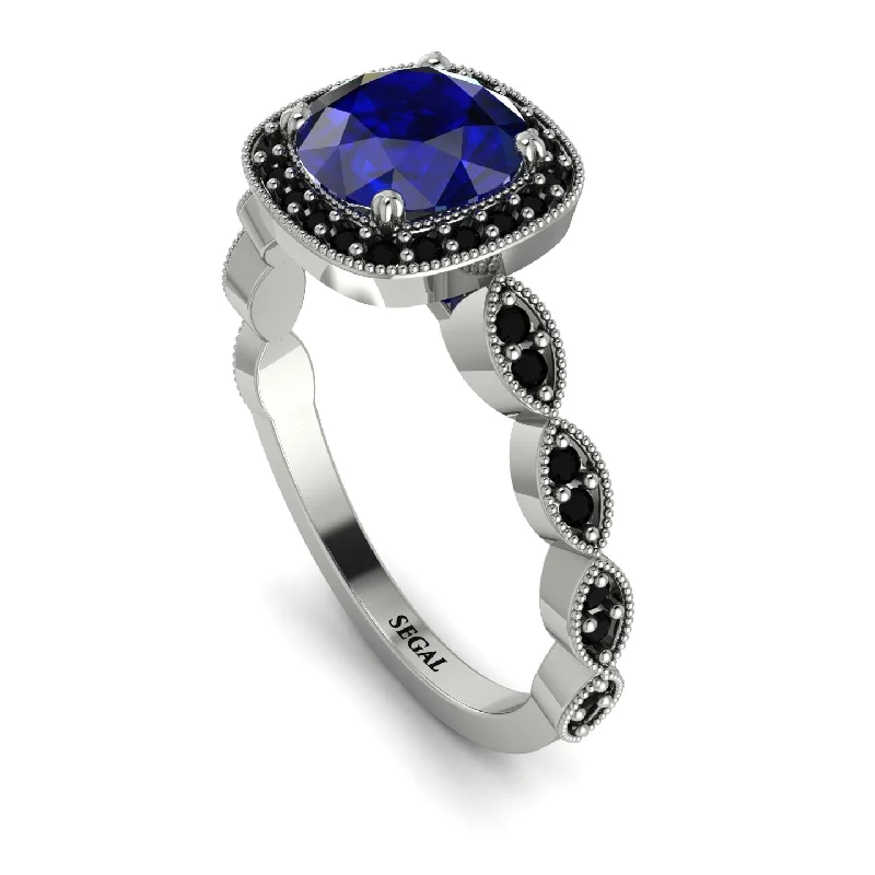 women's engagement rings with side diamond accents -Vintage Inspired Sapphire Halo Ring - Frances No. 45