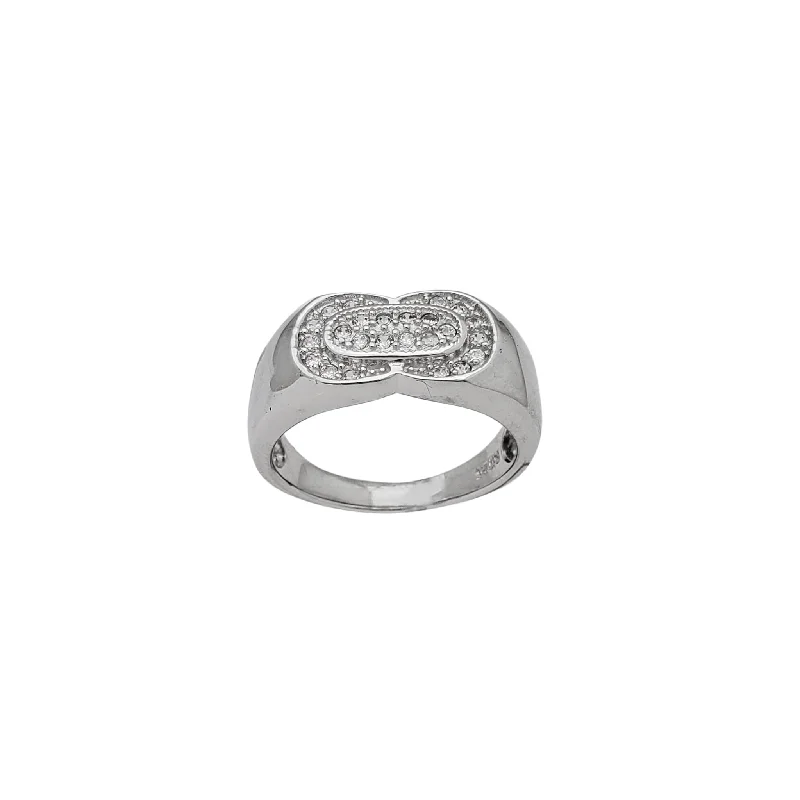 women's rings engagement -Zirconia Rectangular Signet Ring (Silver)