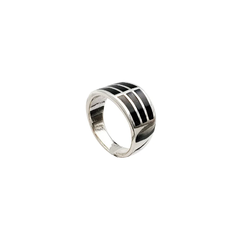 women's rings with gemstone halo -Black Lines Ring (Silver)