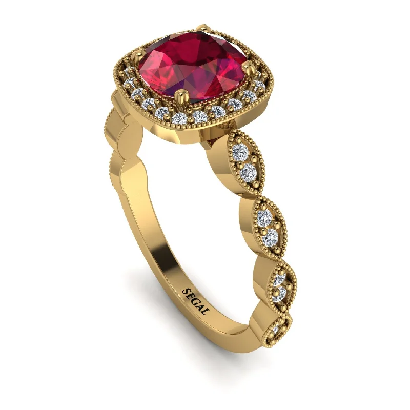 women's engagement rings with gemstone accents -Vintage Inspired Ruby Halo Ring - Frances No. 10