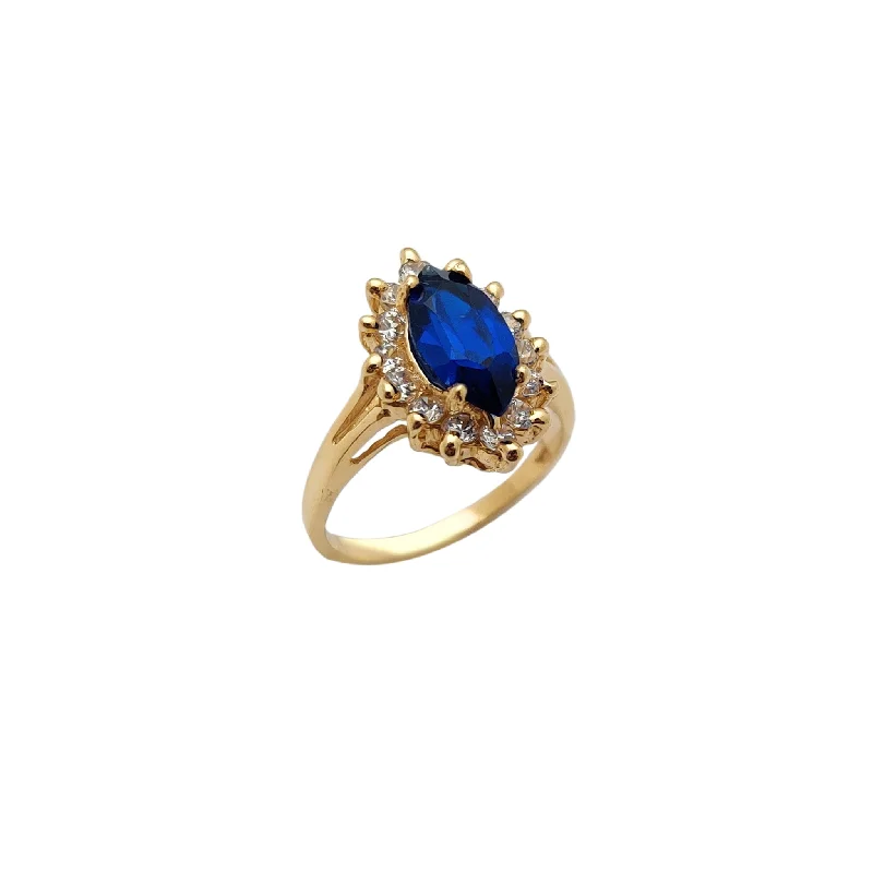 women's rings with unique pattern -Split Shank Blue Marquise Halo Cocktail Ring (14K)