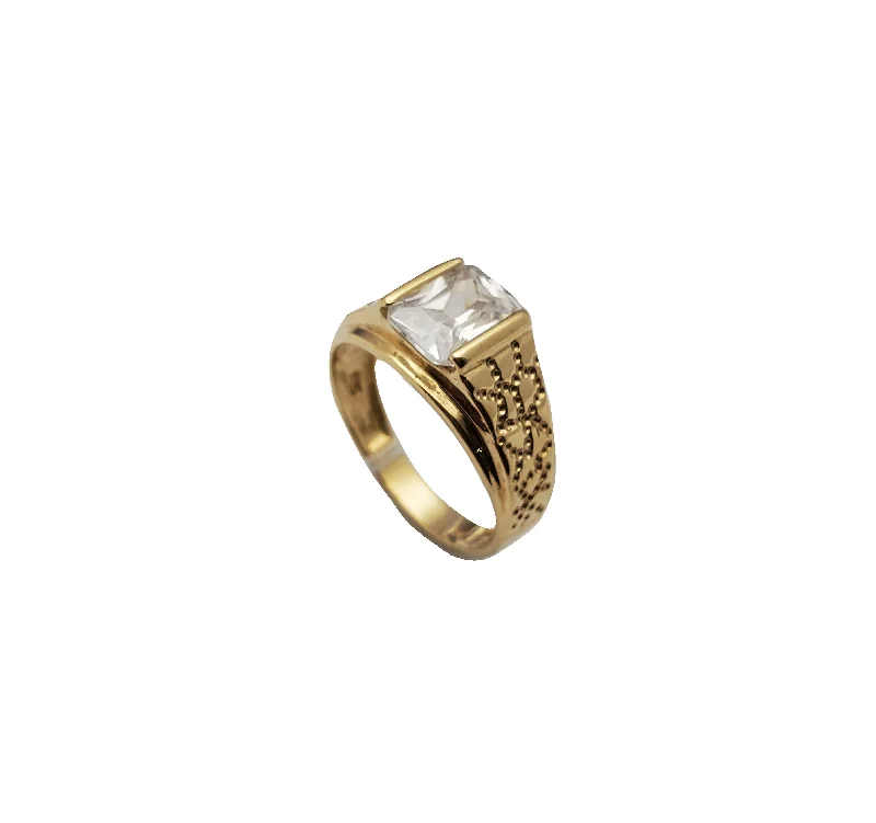 women's rings with vintage style -Semi-Bezel CZ Cobbled Band Ring (14K)