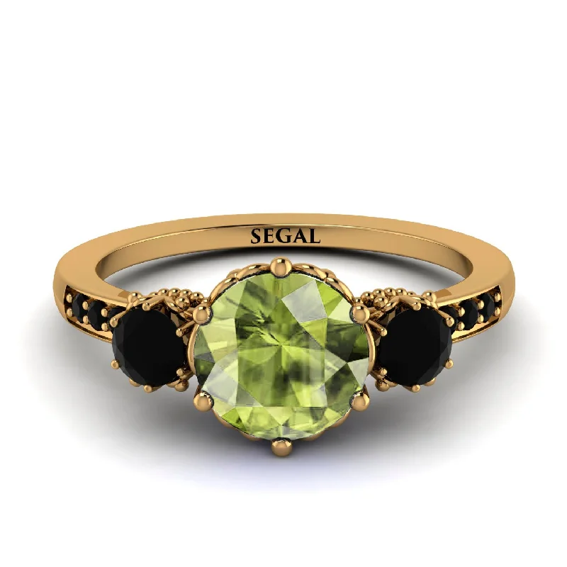 women's engagement rings with antique setting -Vintage 3 Stones Peridot Ring With Micro Pave - Luna No. 707