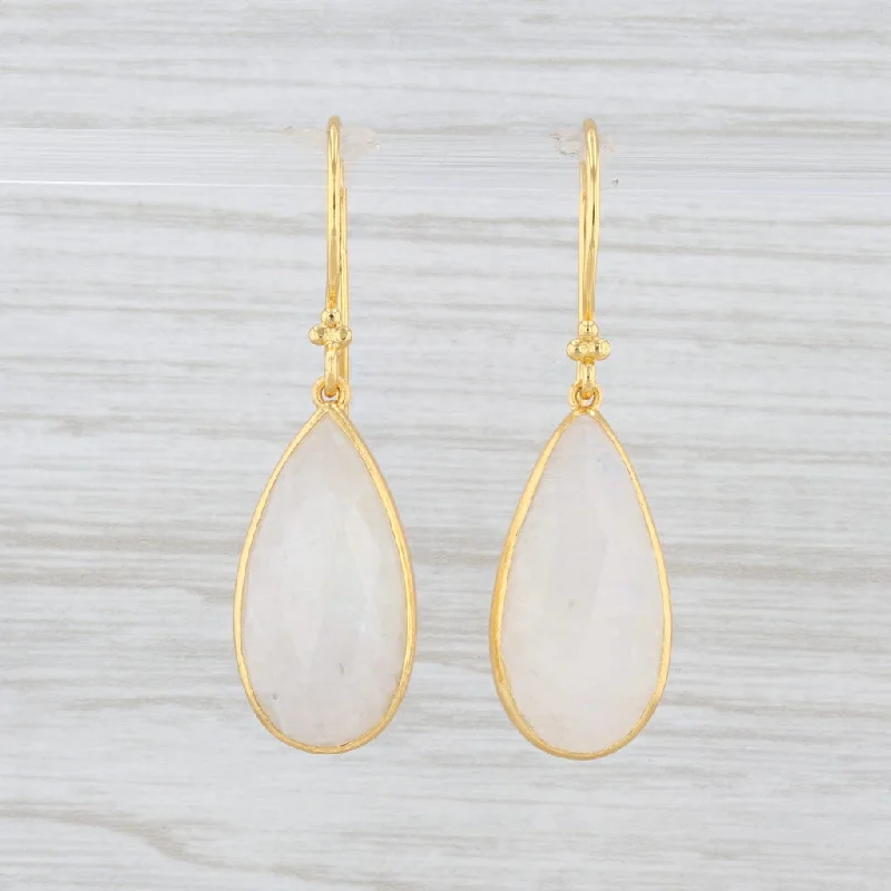 women's earrings with modern design -New Nina Nguyen Moonstone Teardrop Earrings Sterling Gold Vermeil Hook Posts