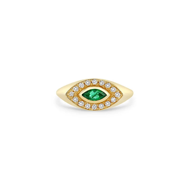 women's engagement rings with yellow gold -Marquise Emerald and Diamond Signet Ring