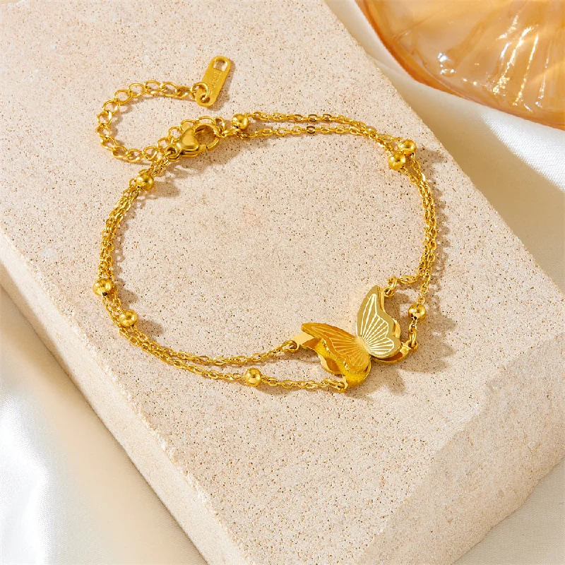 women's bracelets with woven fabric -Sexy Simple Style Butterfly Titanium Steel Plating 18k Gold Plated Bracelets Anklet