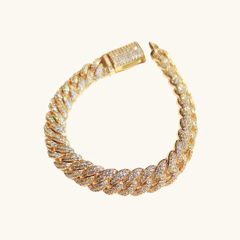 women's bracelets with minimalistic design -Gold Diamond Cuban Link Bracelet