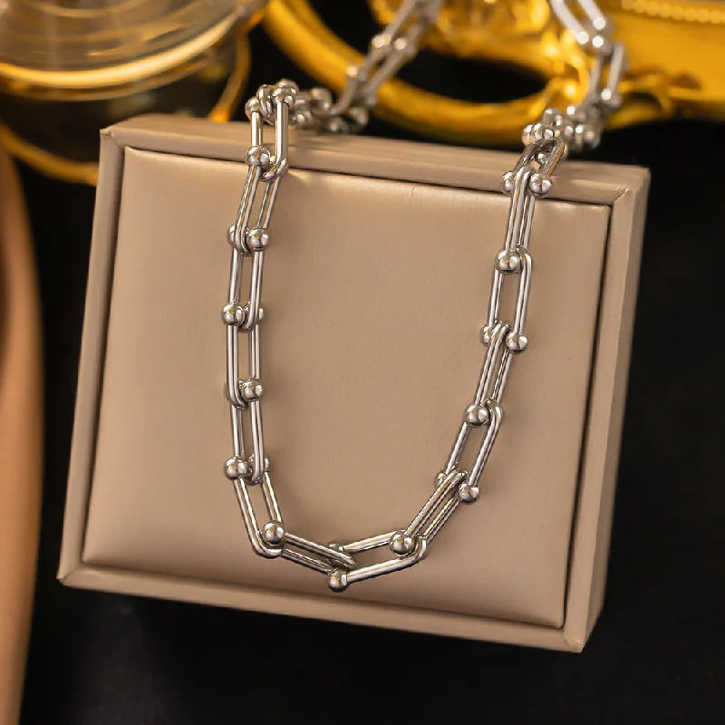 YC [H223] Vachette Clasp Necklace [Steel Color]]