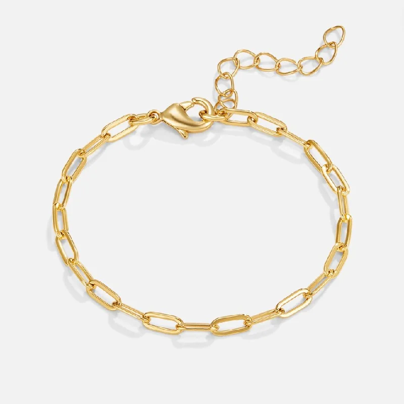 women's bracelets with gemstone accent -18K Gold Paperclip Charm Bracelet