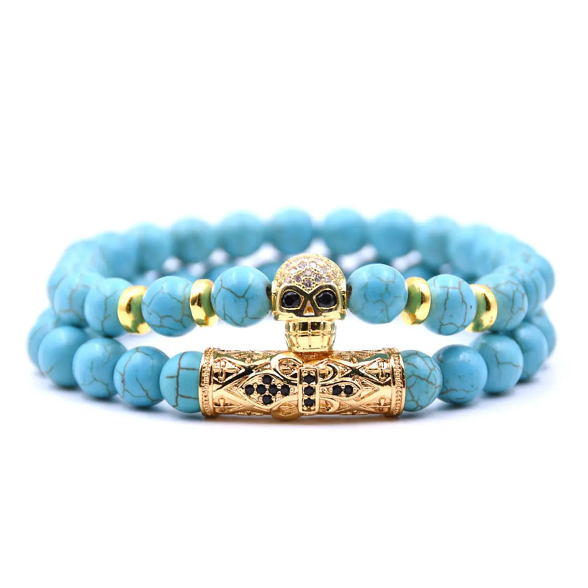 women's bracelets with chic metal bangle -Natural Stone Fashion Skeleton Skull Bracelet  (green Pine Suit) Nhyl0384-green-pine-suit