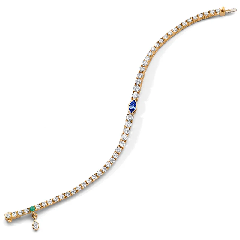 women's bracelets with silver bangles -Center Marquise Blue Sapphire and Round Diamond Tennis Bracelet