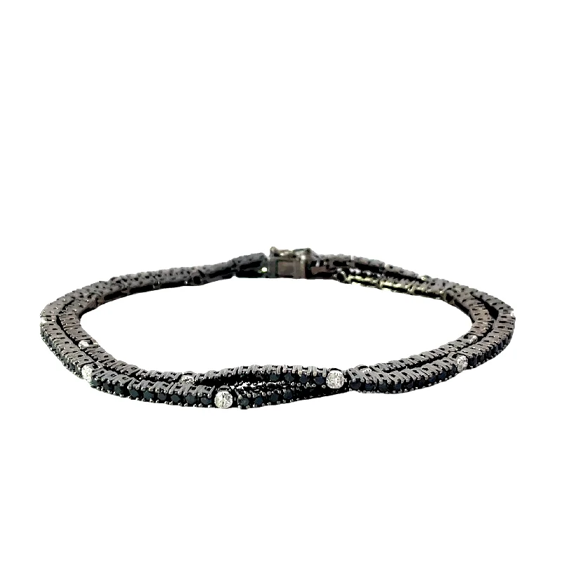 women's bracelets with delicate chain -White Gold Black Diamond Tennis Bracelet