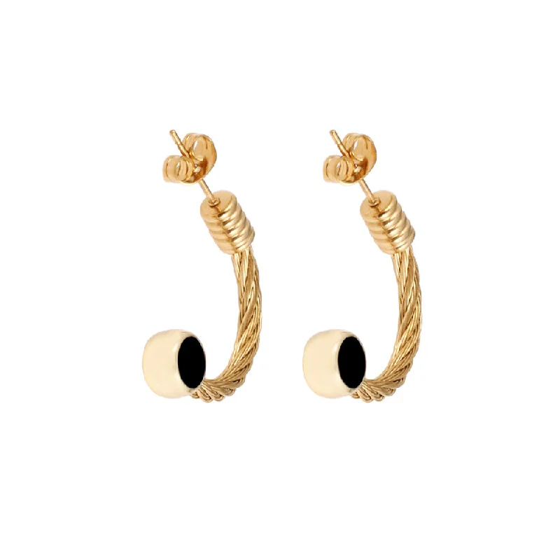 Gold Black Circle Earrings