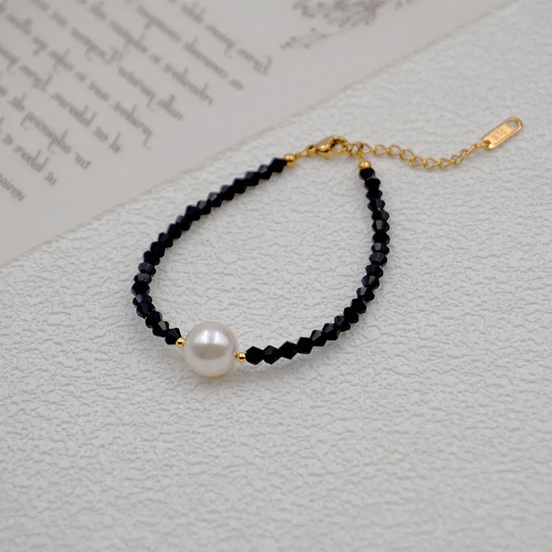 Black Crystal Single Pearl Bracelet