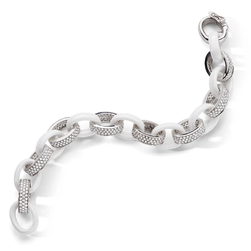 women's bracelets with geometric design -Marilyn White Ceramic and Pave Diamond Link Bracelet