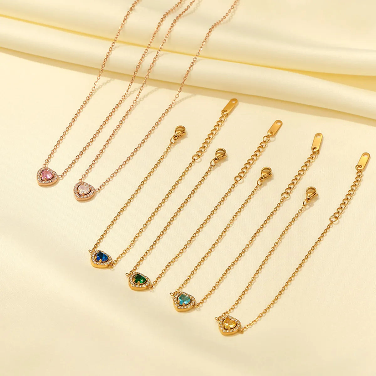 women's bracelets with gemstone stones -Casual Simple Style Heart Shape Stainless Steel Plating Inlay Zircon Rose Gold Plated Gold Plated Bracelets Necklace