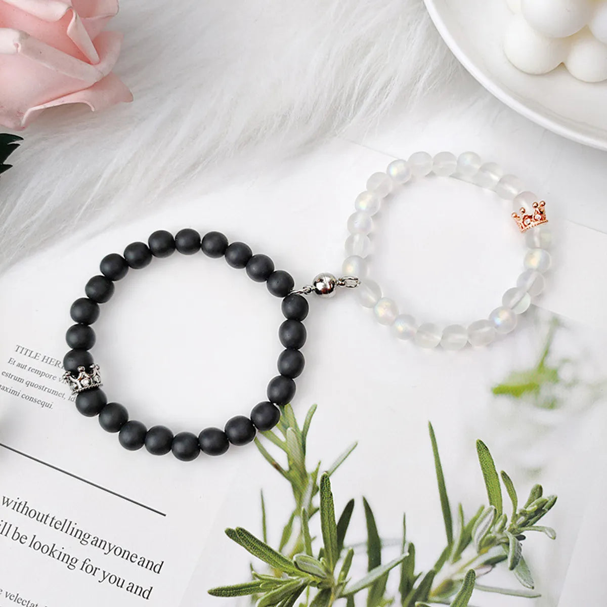 Black Frosted AB Bead Crown Pair