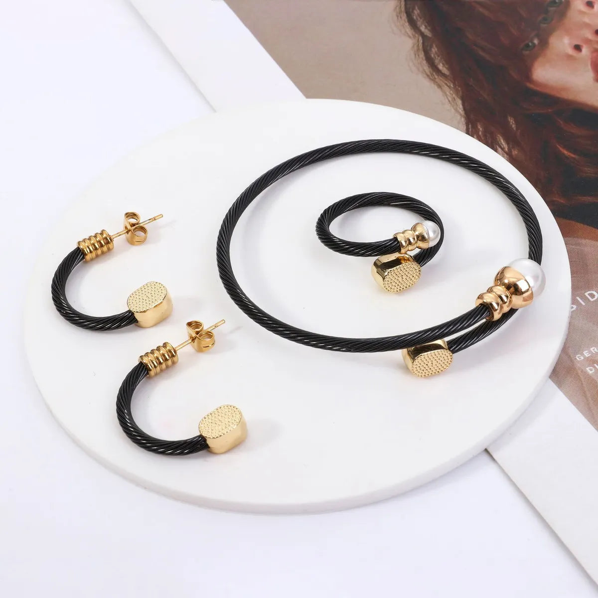 women's bracelets with minimalist design -Fashion Circle Stainless Steel Inlay Artificial Gemstones Rings Bracelets Earrings 1 Piece 1 Pair