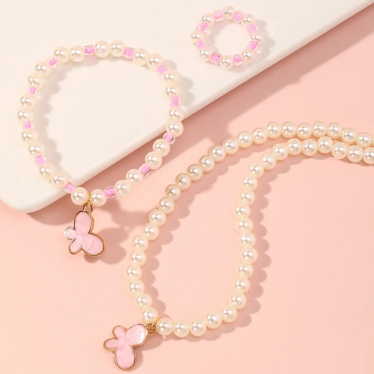 women's bracelets with sparkling stones -Korean Style Butterfly Pearl Necklace Bracelet Ring