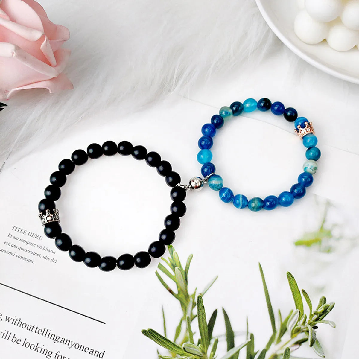 Black Frosted Blue Bead Crown Pair