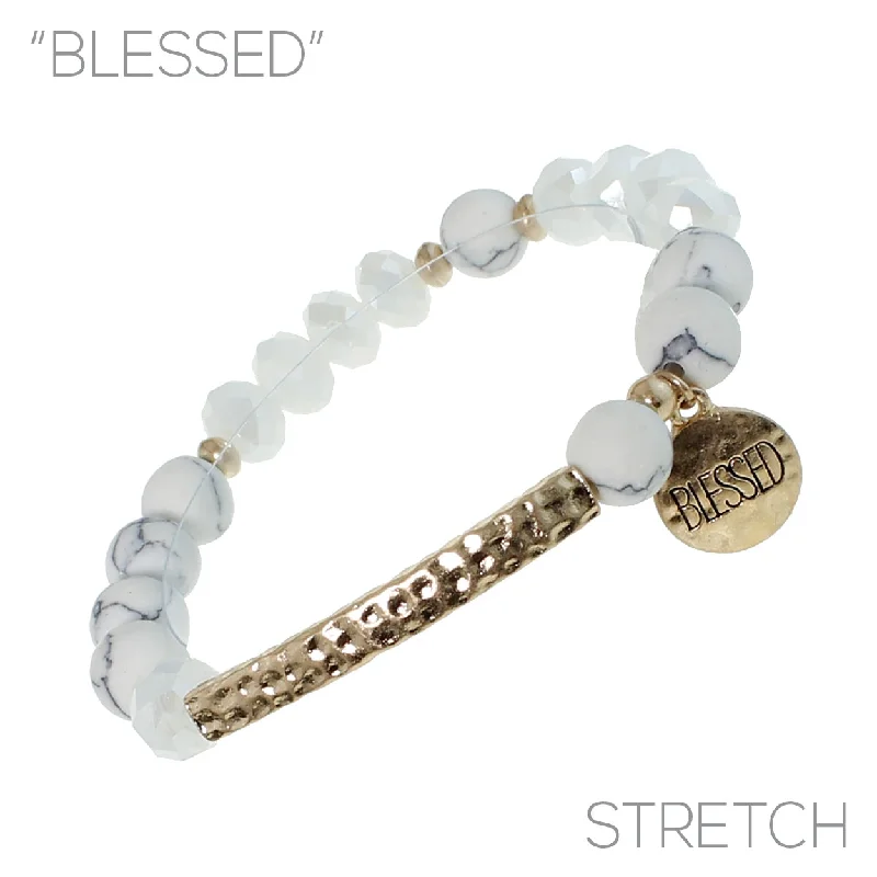 women's bracelets with minimalist bangles -"BLESSED" Natural Stone Bracelet with Charm