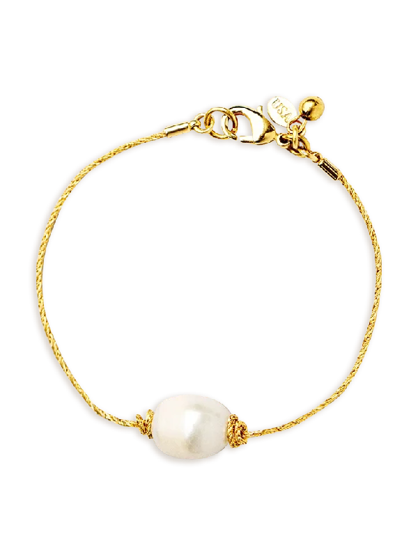 women's bracelets with aquamarine -Golden Tide Pearl Knot Bracelet